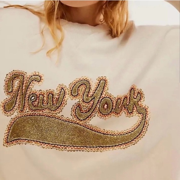 Free People New York Beaded Bling Oversized Sweatshirt | NWOT| Size Large - Picture 3 of 7
